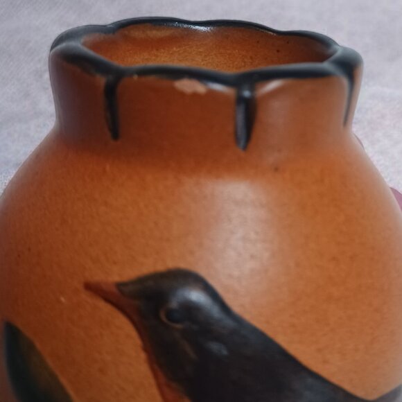 Vintage Danish Art Pottery Bud Vase - P. Ipsens Enke - Hand Painted Bird Design - Picture 10 of 10